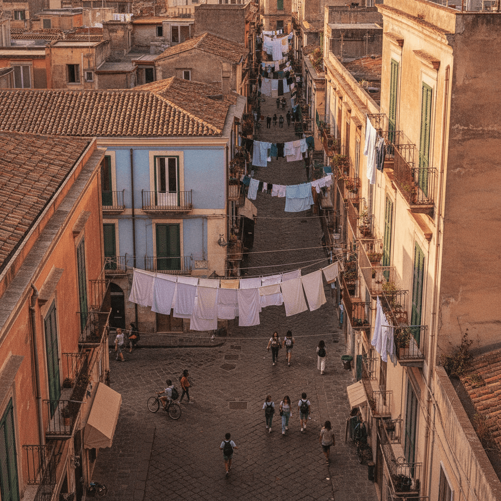Vicoli del centro storico di Napoli con studenti — quartieri migliori per affittare stanze a Napoli