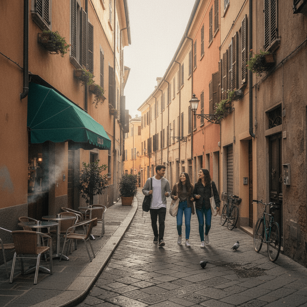 Quartiere universitario di Padova con studenti in bicicletta tra le vie del centro storico