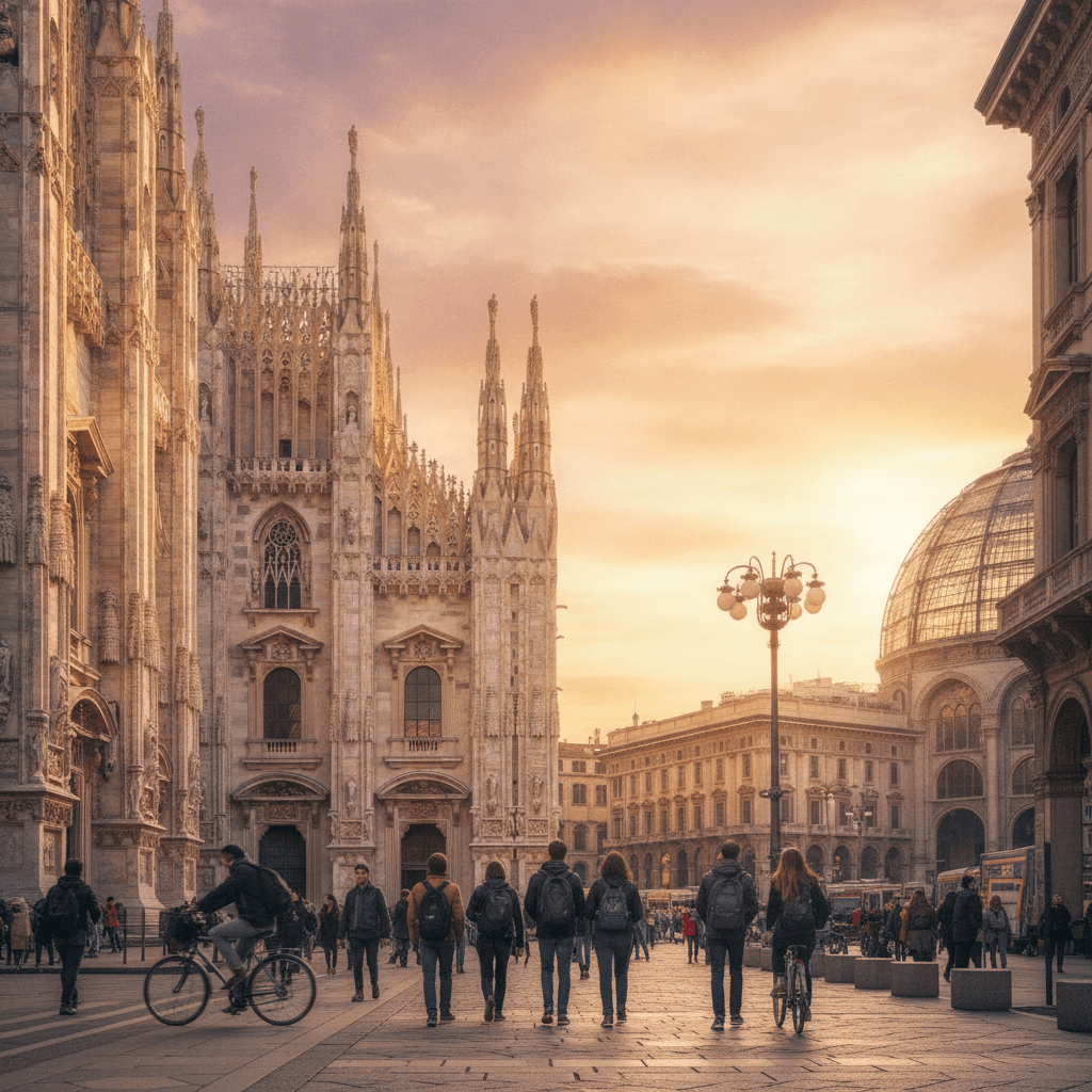 Alloggio Erasmus a Milano: vista panoramica del Duomo e dei Navigli al tramonto